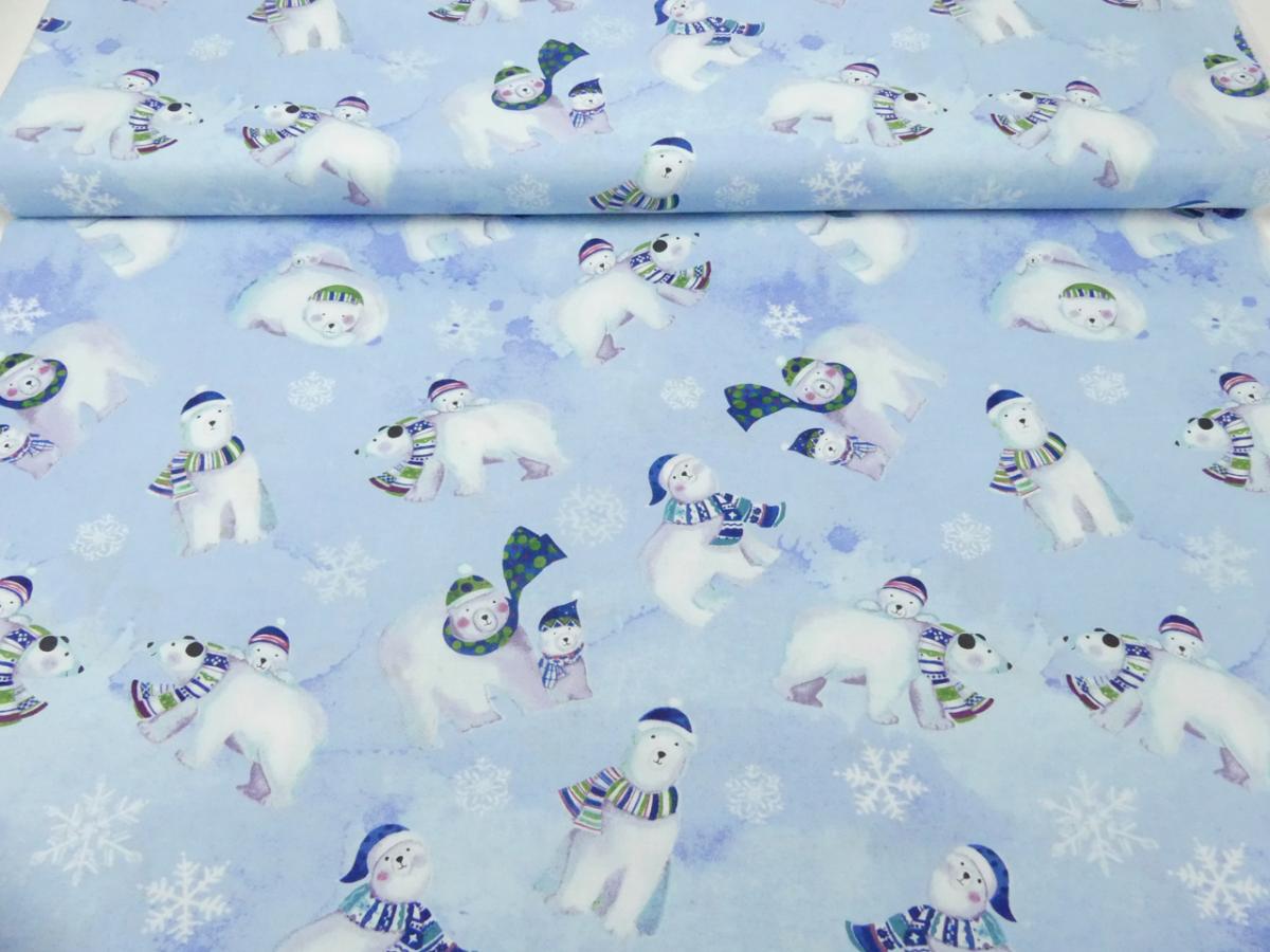 Patchworkstoff Clothworks Snowville Eisbären auf hellblau